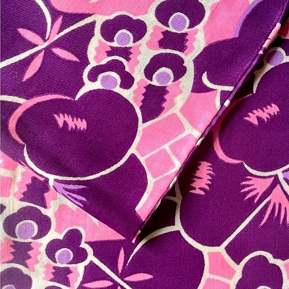 Vintage Silk Scarf Italy Oblong Pink Purple Floral 60s Flower Pucci Psychedelic - Picture 9 of 9